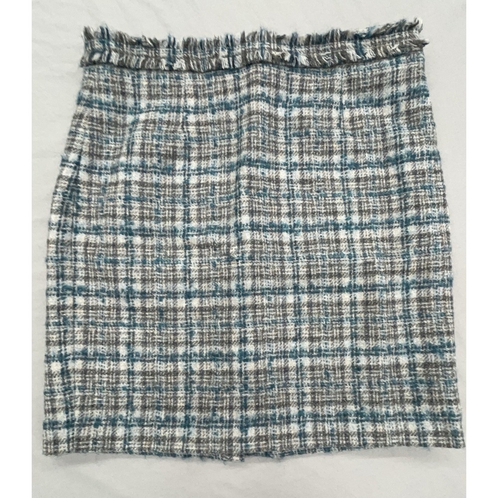 Brooks Brothers Skirt 12 Gray Blue Plaid Tweed Wool Mohair Pencil Preppy Classic